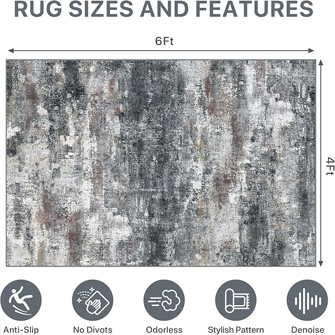 Office Chair Mat for Hardwood Tile Floor, Abstract 48"X 72" Desk Mats for Office Chair on Rolling Chairs Carpet, Desk Anti-Slip 1/5" Thick Rug for Computer Chair, Thin Low-Pile Floor Mat, Dark Gray
