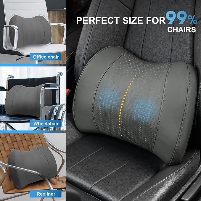 Lofty Aim Lumbar Support Pillow for Car, Memory Foam Lumbar Pillow for Lower Back Pain Relief - Back Cushion for Driving, Chair Support for Car-Office Chair, Wheelchair - Classic Dark Grey