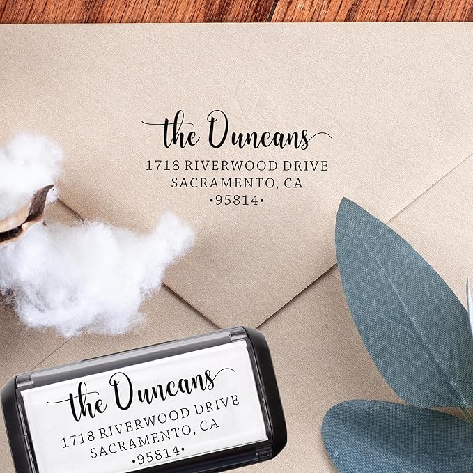 The Duncans Personalized Self-Inking Address Stamp | Envelope Return Address Stamp for Couples and Families | Custom Rubber Address Stamp (1, Xtra Wide)