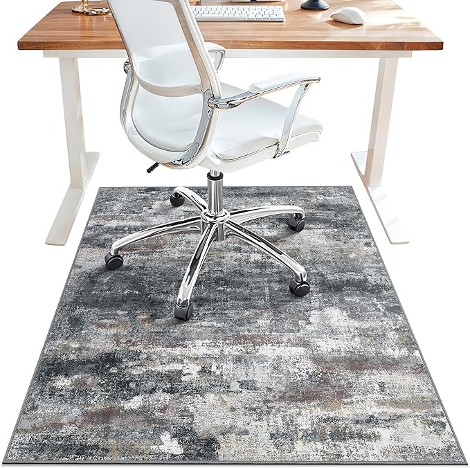 Office Chair Mat for Hardwood Tile Floor, Abstract 36"X 48" Desk Mats for Office Chair on Rolling Chairs Carpet, Desk Anti-Slip 1/5" Thick Rug for Computer Chair, Thin Low-Pile Floor Mat, Dark Gray