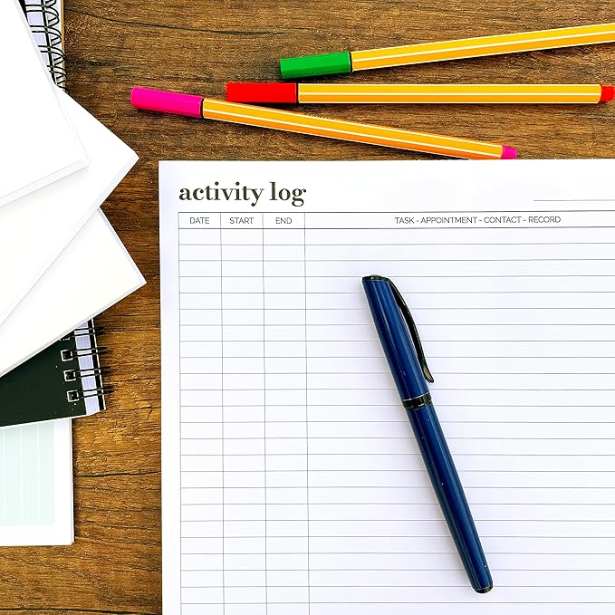 Activity Log Notepad 11x8,5 - Organize and Track Tasks, Appointments, Contacts, Records - Premium Thick Paper - Letter Size - 50 Sheets -Hard Cardboard Back Stand - To Do List Notepad for Work, Daily
