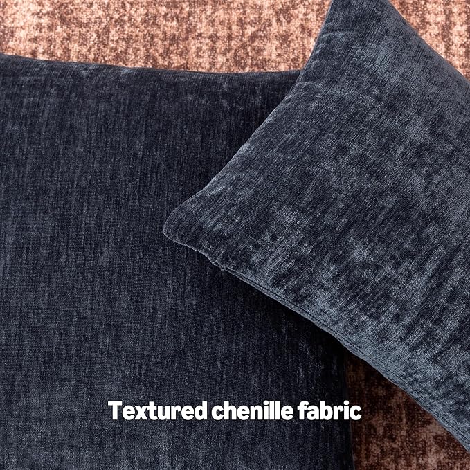 Amazon Basics Chenille Throw Pillow Covers, Home Decor Lumbar Cushion Cover for Bedroom Living Room Couch Bed, 12" W × 20" L, Navy Blue