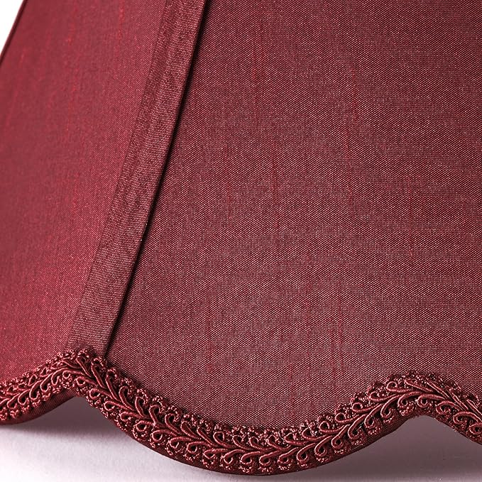 GOSO Scallop Burgundy Lamp Shades Set of 2 Medium Red, Bell Lamp Shade for Table Lamp,Floor Lamps Replac Braids with Petal Edges, 6×13×9.8 Inch Spider Easy Assembly Art Decor Shades for Bedroom