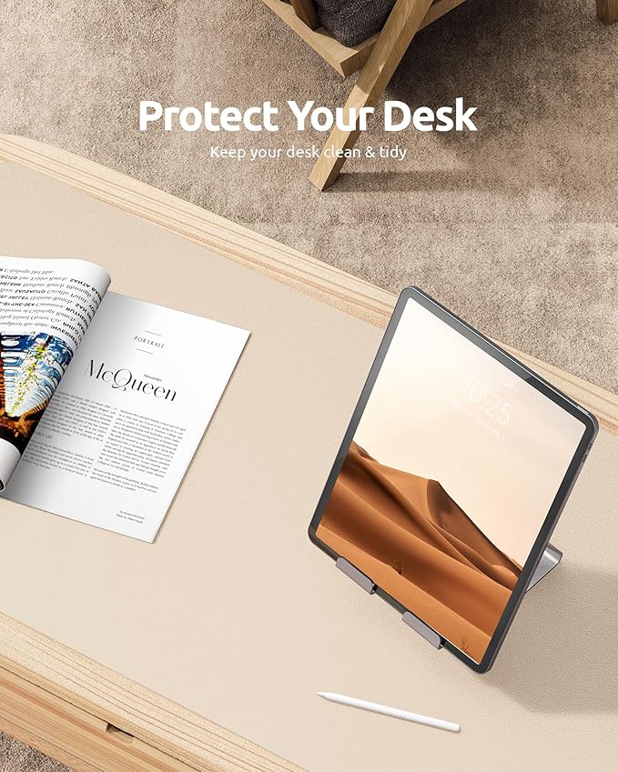 YSAGi Leather Desk Pad Protector, Office Desk Mat, Large Mouse Pad, Non-Slip PU Leather Desk Blotter, Waterproof Laptop Desk Writing Pad for Office and Home (23.6" x 13.8", Eggshell)