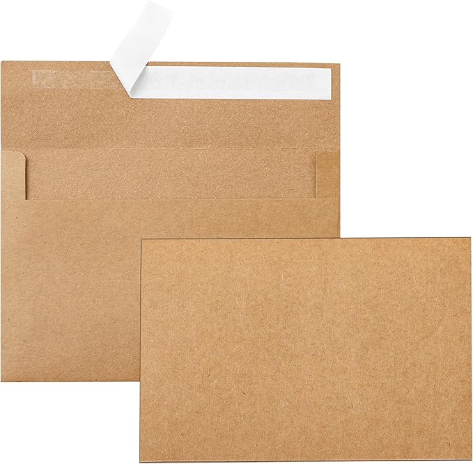 Silunkia Brown Blank Note Cards and Envelopes 4 x 6 Heavyweight Single Panel Cardstock and A4 Envelopes Printable Self Seal 20 Packs for Wedding Invitations, Baby Showers, Thank You Cards