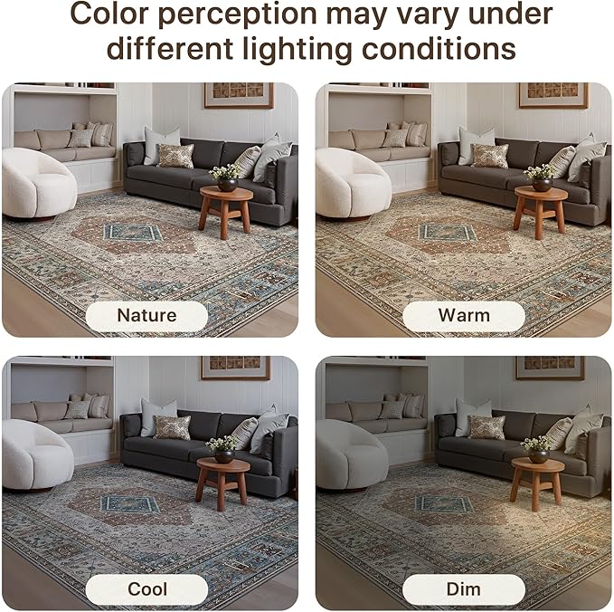 GENIMO Runner Rug 2x10 Non Slip Machine Washable Hallway Runner Rug, Low Pile Lightweight Vintage Rugs for Entryway, Hallway, Kitchen and Corridor, Geometry Sepia/Blue