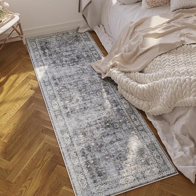 Runners for Hallways Kitchen Runner Rug Non Slip 2'x10' Long Washable Rugs with Rubber Backing Soft Vintage Carpet Runner for Hallways, Kitchen, Laundry, Bedroom, Bathroom (Grey)