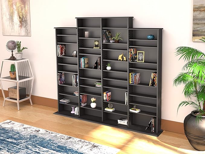 Prepac 4 Column Tall Cabinet Media, Quad Width Wall Storage, Black