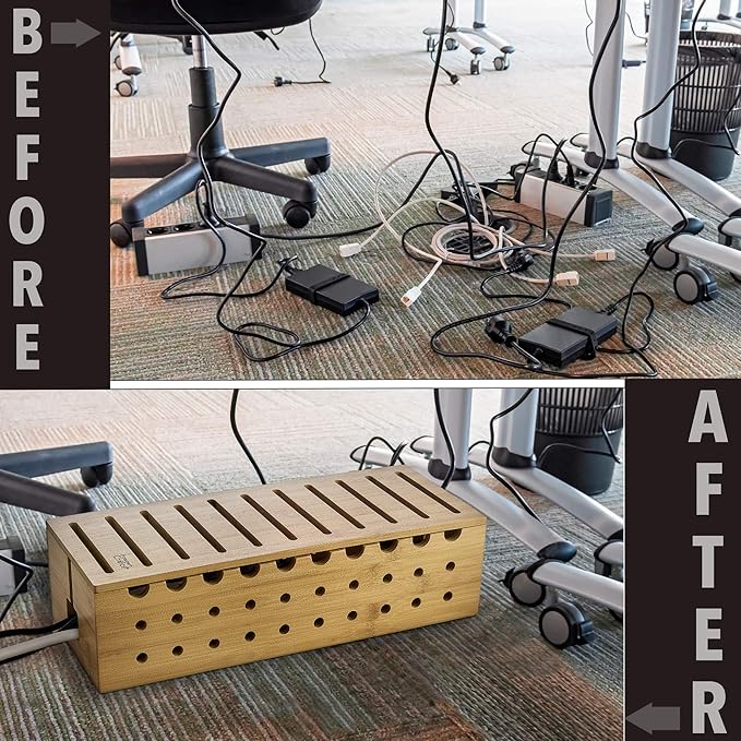Prosumer's Choice Multi Device Charging Station - Bamboo Charging Dock and Cord Organizer for 10 Devices - Bamboo Desk Organizer Rack with Cable Box for Power Strip Storage, Phones and Tablets