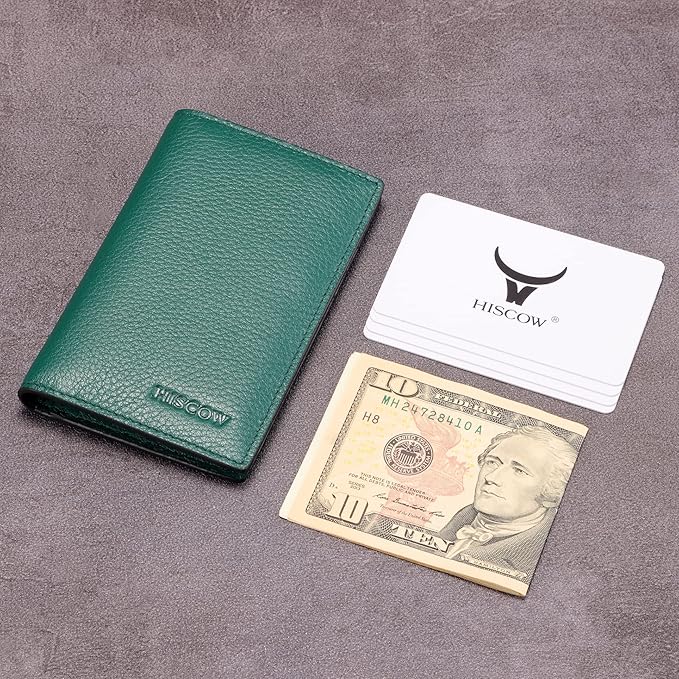 Slim Leather Credit Card Holder for Men & Women 8cc, Italian Calfskin (Pebbled Green)