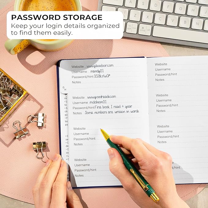 Clever Fox Password Book with alphabetical tabs. Internet Address Organizer Logbook. Medium Password Keeper for Website Logins (Dark Blue)