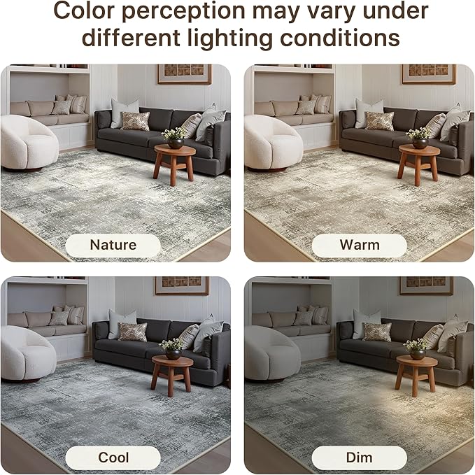 GENIMO 8x10 Area Rugs for Living Room, Machine Washable Non Slip Rugs, Low Pile Lightweight Vintage Print Rug for Bedroom, Dining Room, Home Office, Distressed Grey