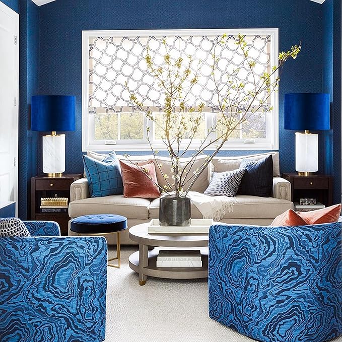 GO&SO Large Drum Lamp Shades Set of 2 Blue Velvet Lampshade 16"Top×16"Bottom×12"High(Spider) Modern Lamp Shades for Table Lamp & Bedside Lamps Replacement in Hand Crafted-Art Decor
