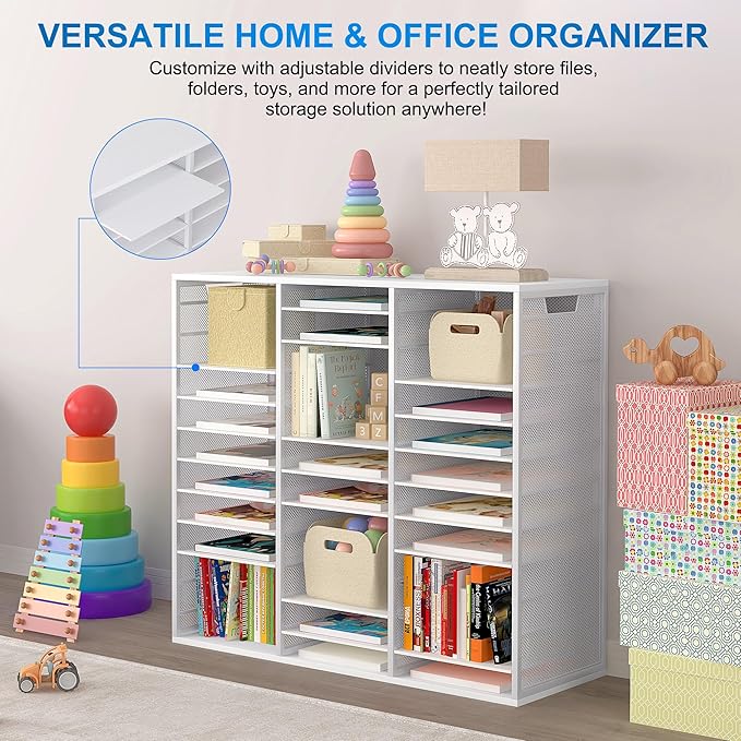 PAG-Mass Mail Sorter Adjustable Countertop Mail Holder, Heavy Duty Literature Organizer, Student Mailbox for Classroom, Desktop Bill Paper Organizer for Office Home School, 36 Compartments, White