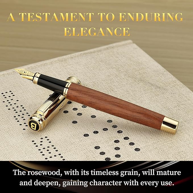 BEILUNER 316 Fountain Pen,Stunning Luxury Rosewood,24K Gilded Nib(Fine),Gorgeous 24K Gold Finish, Ink Converter,Nice Gift for Men&Women-Elegant,Executive,Christmas Pens for Writing