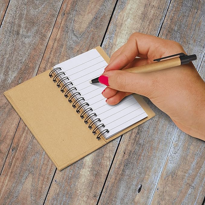 Custom Mini Spiral Notebooks with Black Ink Pens Set of 10/50/100, Personalized Bulk Pack - Perfect for School, Office, Business, Home - Black