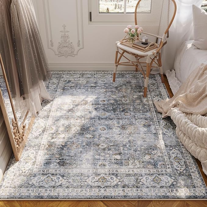 Rugcomf Bedroom Rug 3x5 Rug Washable Area Rug Non Slip Low Pile Small Carpet for Bedroom, Bedside, Kitchen, Entryway, Kids Room, Office, College Dorm Essentials for Girls(Grey)