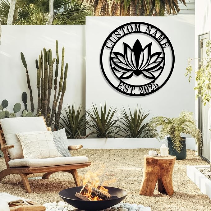 Personalized Lotus Metal Sign, Custom Lotus Flower Wall Decor, Zen Metal Wall Art for Bedroom Bathroom Garden, Yoga Studio and Housewarming Gift