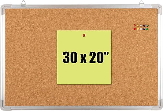 Cork Board Set for Wall - Bulletin Corkboard 30 x 20 in with 10 Thumb Tacks - Wall Hanging Message Memo Pin Board Tackboard Organizer for Home, Office, Desk and Cubicle (30x20 in)