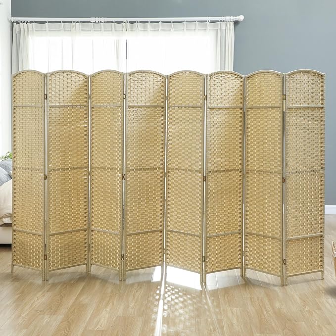 HOMCOM Room Divider, 8 Panel Folding Privacy Screen, 5.6' Tall Freestanding Wall Partition for Home Office, Bedroom, Beige