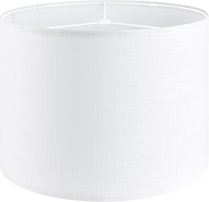 White Linen lampshades Large Drum Lamp Shade 16" Top x 16" Bottom x 12" High (Spider) Modern Lamp Shade for Table&Floor Lamp - Lampshades Replacement By GO&SO Assembly Required