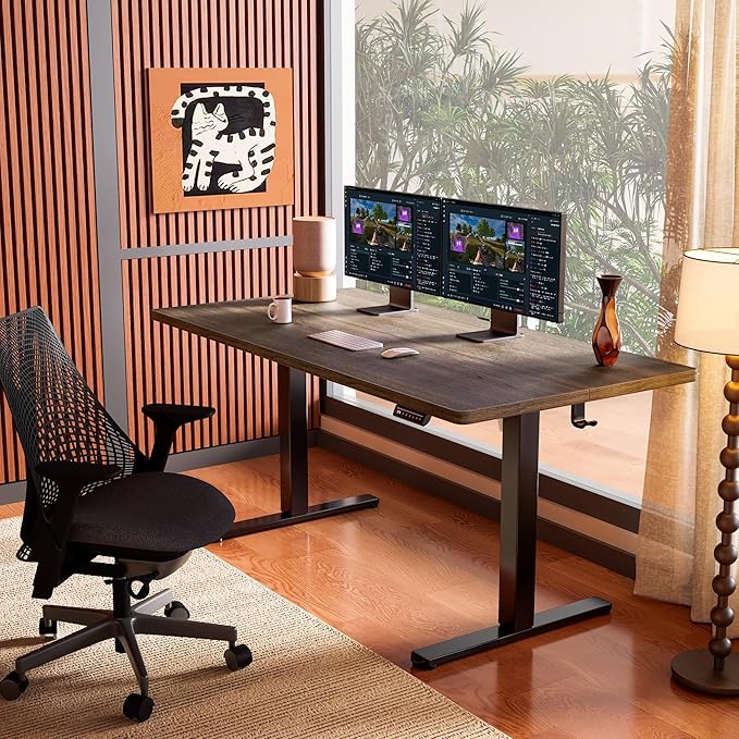 ErGear Height Adjustable Electric Standing Desk, 55 x 28 Inches Sit Stand up Desk, Large Memory Computer Home Office Desk with Two-Piece Desktop (Walnut)
