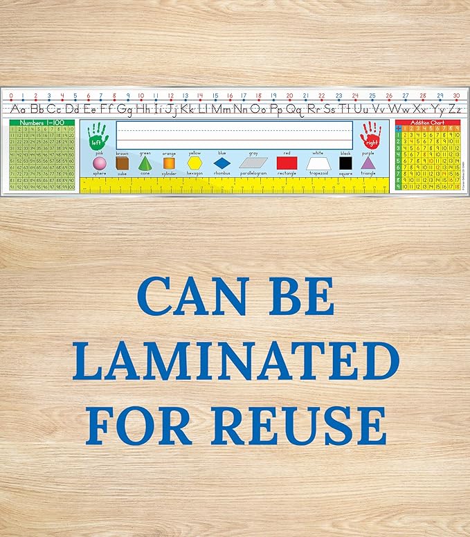 Carson Dellosa Education 36PC Traditional Manuscript Name Plate for Desk, Nametags With Alphabet, Number Line, Addition & 100 Chart, Ruler, and More Classroom Essentials, School Labels for Desk Decor