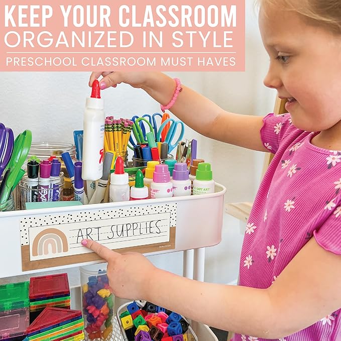 Desk Name Tags for Classroom -25 Student Name Plates for Classroom Kindergarten, Preschool, 1st, 2nd & 3rd Grade, 9x3 Teacher Nameplates for Student Desks & Cubbies, Boho Nametags
