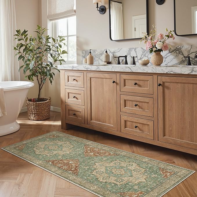 GENIMO Runner Rug 2'6"x8 Machine Washable Non Slip Vintage Hallway Runner Rug, Low Pile Lightweight Rugs for Indoor Entryway, Hallway, Kitchen and Corridor