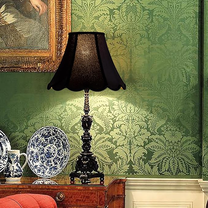 GOSO Scalloped Lamp Shades Set of 1 Medium Black Replac, Braids with Petal Edges,6×13×9.8 Inch Spider Lamp Shade for Floor Lamps, Modern Faux Silk Lampshades, Living Room Table Lamps,Easy Assembly