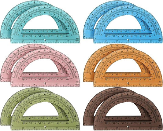 Sayglossy 12 Pcs of Colorful Plastic Protractors 180 Degrees 6 Inches Mathematical Protractor Translucent Geometric for Learn Office Measurement Drawing