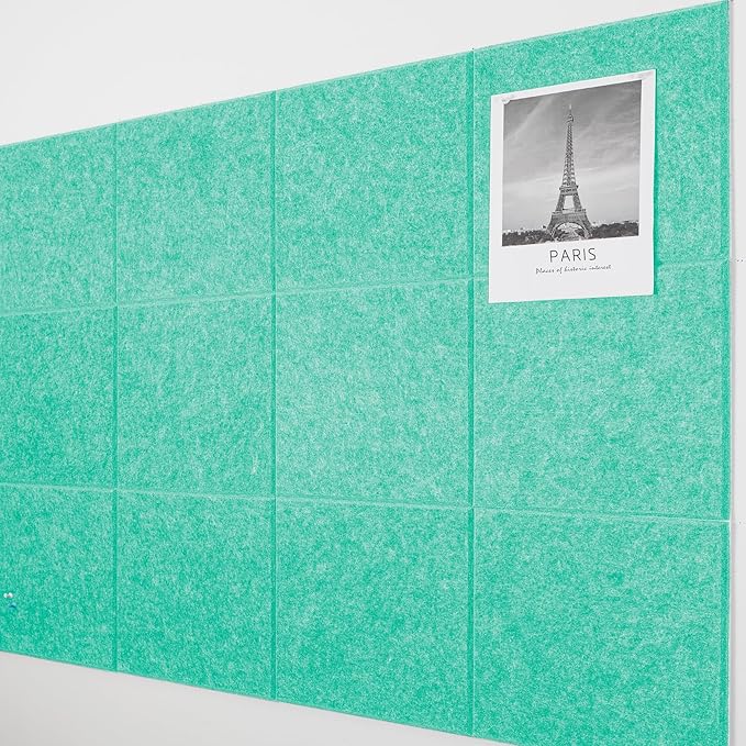 AKTOP Cork Board Bulletin Board 47"x35", 12 Pack Removable Felt Cork Board Tiles for Wall, Large Corkboard Notice Pin Board for Office, School & Home, 48 Safe Adhesive Tabs, 20 Push Pins, Lake Blue