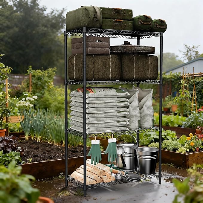 M MZG Standing Shelf Units Wire Rust-Proof Outdoor Storage Shelving 4-Tier Utility Shelving Unit for Garden Home,Kitchen,Office Dark Grey 17.7" D x 35.5" W x 59.4" H