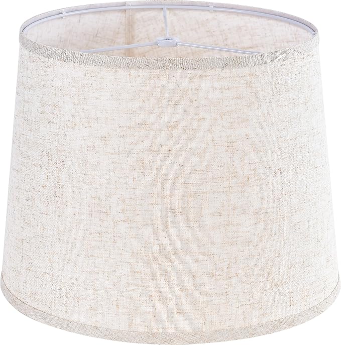 GO&SO Large Oatmeal Linen Drum Lamp Shade - 14"x16"x11" (Spider) - Farmhouse Style Replacement for Table, Floor & Bedside Lamps - Handcrafted Natural Linen Fabric - Easy Assembly