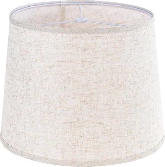 GO&SO Large Oatmeal Linen Drum Lamp Shade - 14"x16"x11" (Spider) - Farmhouse Style Replacement for Table, Floor & Bedside Lamps - Handcrafted Natural Linen Fabric - Easy Assembly