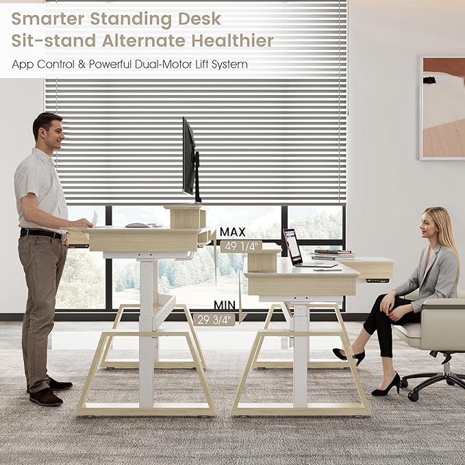 EUREKA ERGONOMIC Electric Standing Desk with Dual Drawers,63 Inches Height Adjustable L-Shaped Office Desk,Sit Stand Desk Ergonomic Executive Desk Computer Workstations with Monitor Stand,Right/White