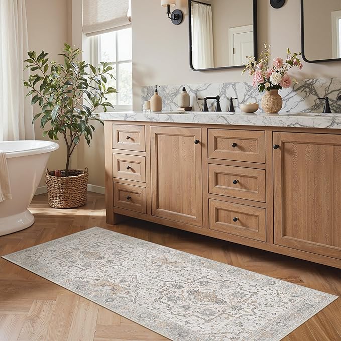 GENIMO Runner Rug 2'6"x6 Machine Washable Non Slip Vintage Hallway Runner Rug, Low Pile Lightweight Rugs for Indoor Entryway, Hallway, Kitchen and Corridor