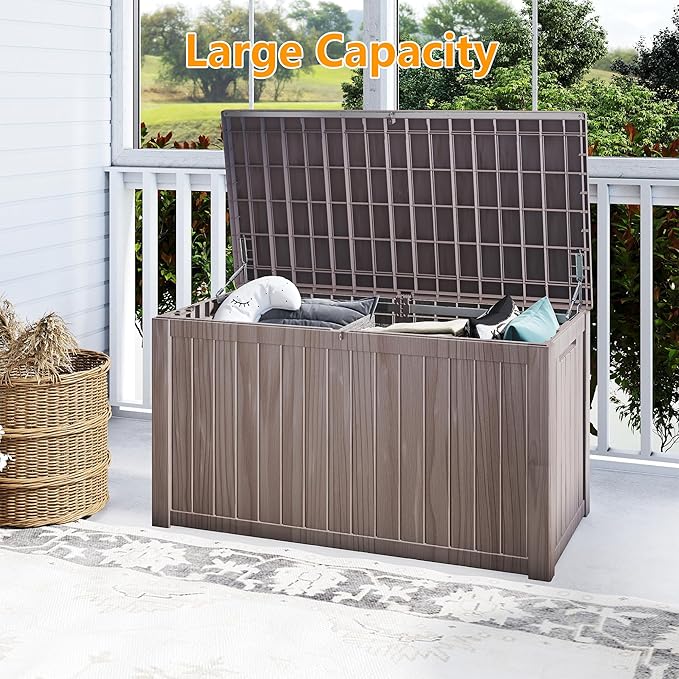 Yardgrace 200 Gallon Outdoor Storage Box Waterproof, Resin Deck Boxes with Lockable Lid & UV-Resistant for Patio, Pool, Garden Furniture Cushions & Accessories, Coffee