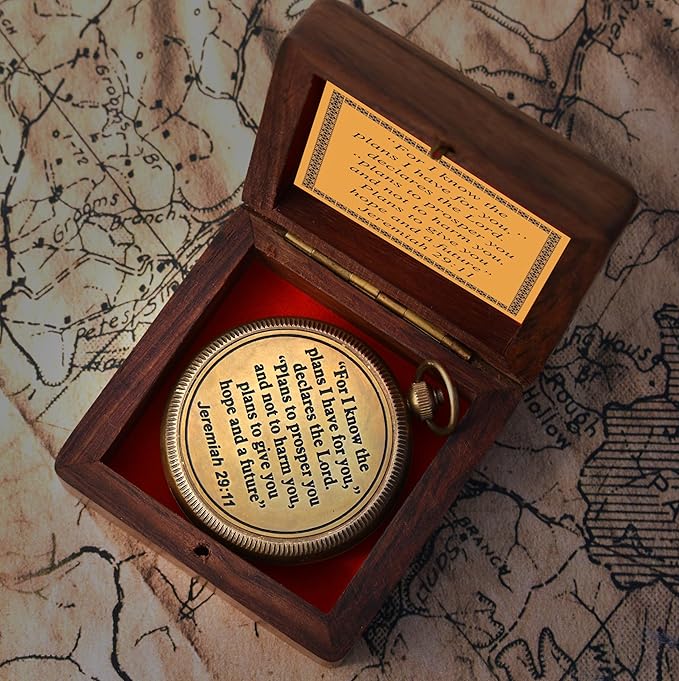 For I Know The Plans I Have For You, Jeremiah 29:11, Solid Brass Directional Engraved Compass, Baptism Gifts for Boys Girls, First Communion, Christian Gifts for Men, First Confirmation Gifts for Boys