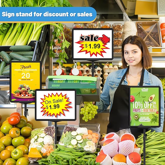 8Pack Sign Holder Stand for Display 8.5 x 11, Adjustable Poster Stand for Table Top & Floor, Floor Standing Sign Holder, Signage Stands for Business, Market, Retail, Store Display Stands