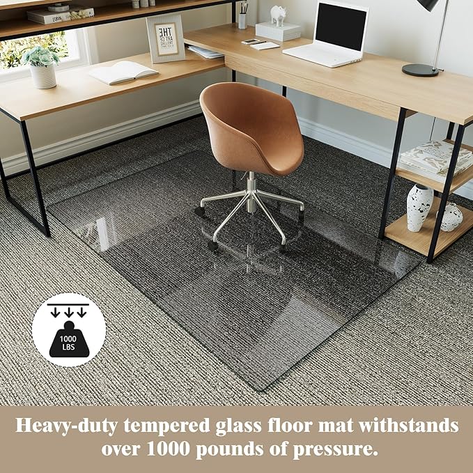 Koonmi Tempered Glass Chair Mat for Hardwood Floors & Carpets, 36" x 55“ Grey Heavy Duty Office Floor Protector, Scratch & Dust Concealing, Noise-Free for Home Office Desk