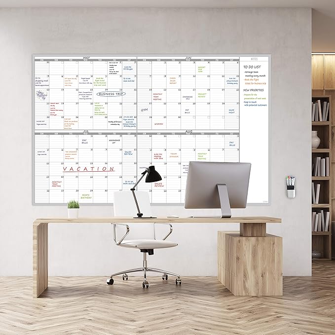 Large Dry Erase Wall Calendar 60" x 38" - Premium New Laminate - Blank Undated, Reusable & Erasable 4 Month Planner -Classroom, Office, Project & Family Schedule