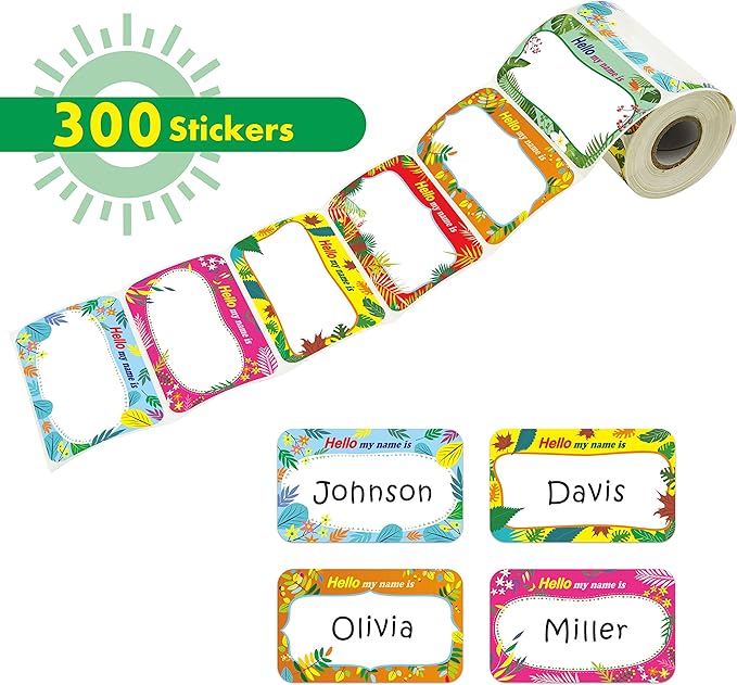 300 Pcs Name Tag Label Sticker in 6 Designs with Perforated Line for School Office Home (3.5"x2.2" Each) …