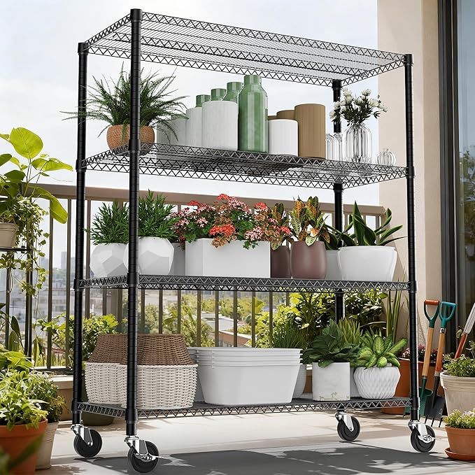 M MZG 4 Tiers Shelf 2640 lbs Steel Storage Shelving Utility Shelving Unit Steel Organizer Wire Rack for Home,Kitchen,Office,Garage Black 23.6" D x 53.1" W x 73.6" H
