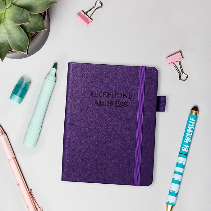 Legend Planner Address Book with Alphabetical Tabs – Mini Telephone Contacts Book for Phone Numbers, Addresses, Passwords, Small (Purple)