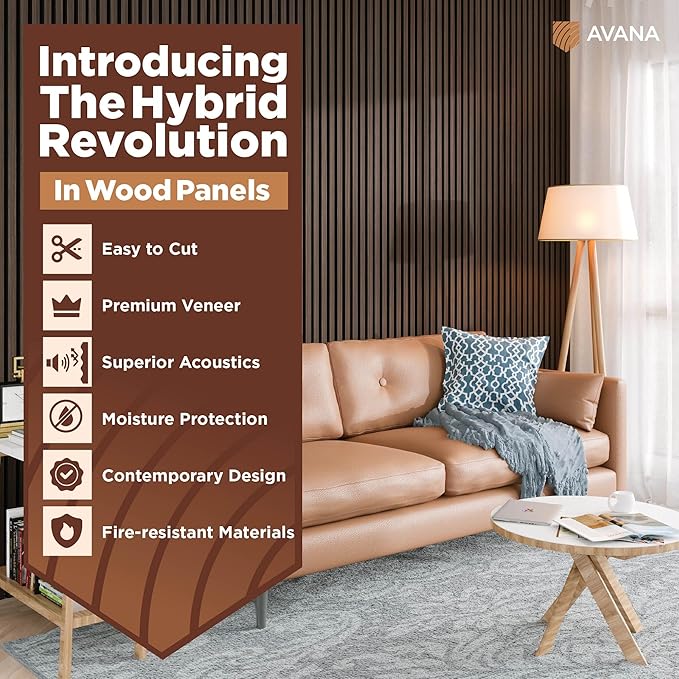 Avana Acoustic Wood Wall Panels – 94.4 x 12.6 Inch Dark Walnut Acoustic Panels 2 PCs – Wall Panels For Interior Wall Decor for Homes, Offices, Studios – Aesthetically Pleasing Wood Panels For Wall