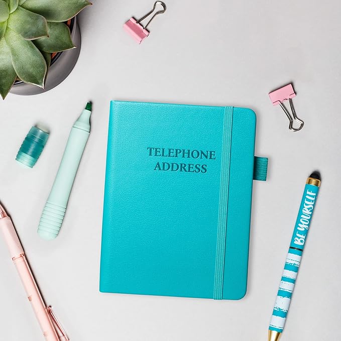 Legend Planner Address Book with Alphabetical Tabs – Mini Telephone Contacts Book for Phone Numbers, Addresses, Passwords, Small (Turquoise)