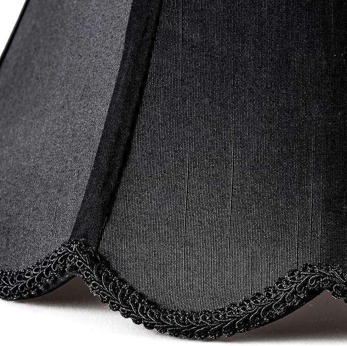 GOSO Scalloped Lamp Shades Set of 1 Medium Black Replac, Braids with Petal Edges,6×13×9.8 Inch Spider Lamp Shade for Floor Lamps, Modern Faux Silk Lampshades, Living Room Table Lamps,Easy Assembly