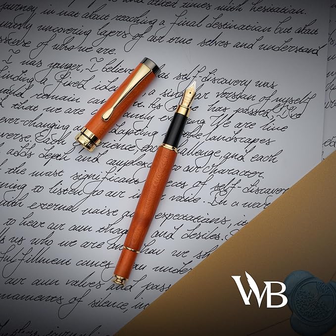 Wordsworth & Black Fountain Pen Gift Set, Includes Ink Bottle, 6 Ink Cartridges, Ink Refill Converter, 4 Replacement Nibs, Luxury Bamboo, Journaling, Calligraphy, Smooth Writing Pens [Cherry Wood]