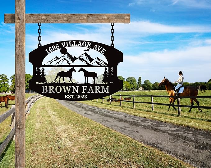 Custom Farmhouse Metal Sign | Personalized Last Name & Established Date Farm Scene Wall Art | Metal Farm Wall Art & Garden Decor | Unique Farmer Gift, Housewarming, or Ranch Decoration
